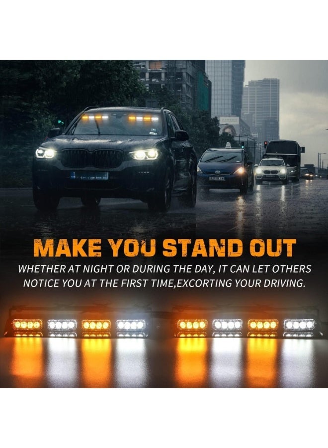 LAMAY Dash Strobe Lights Safety Flashing Warning Hazard Interior Front/Rear Windshield Deck Split Light Bar w/Suction Cups (Amber White) - Image 3